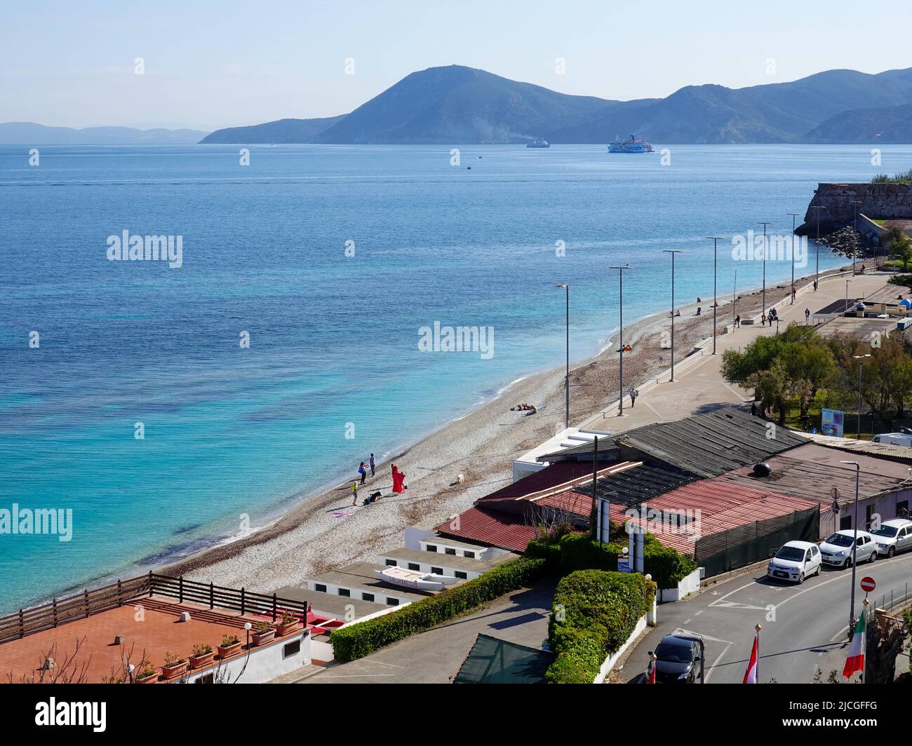 View from above of the Elba coastline and deep blue Mediterranean, with