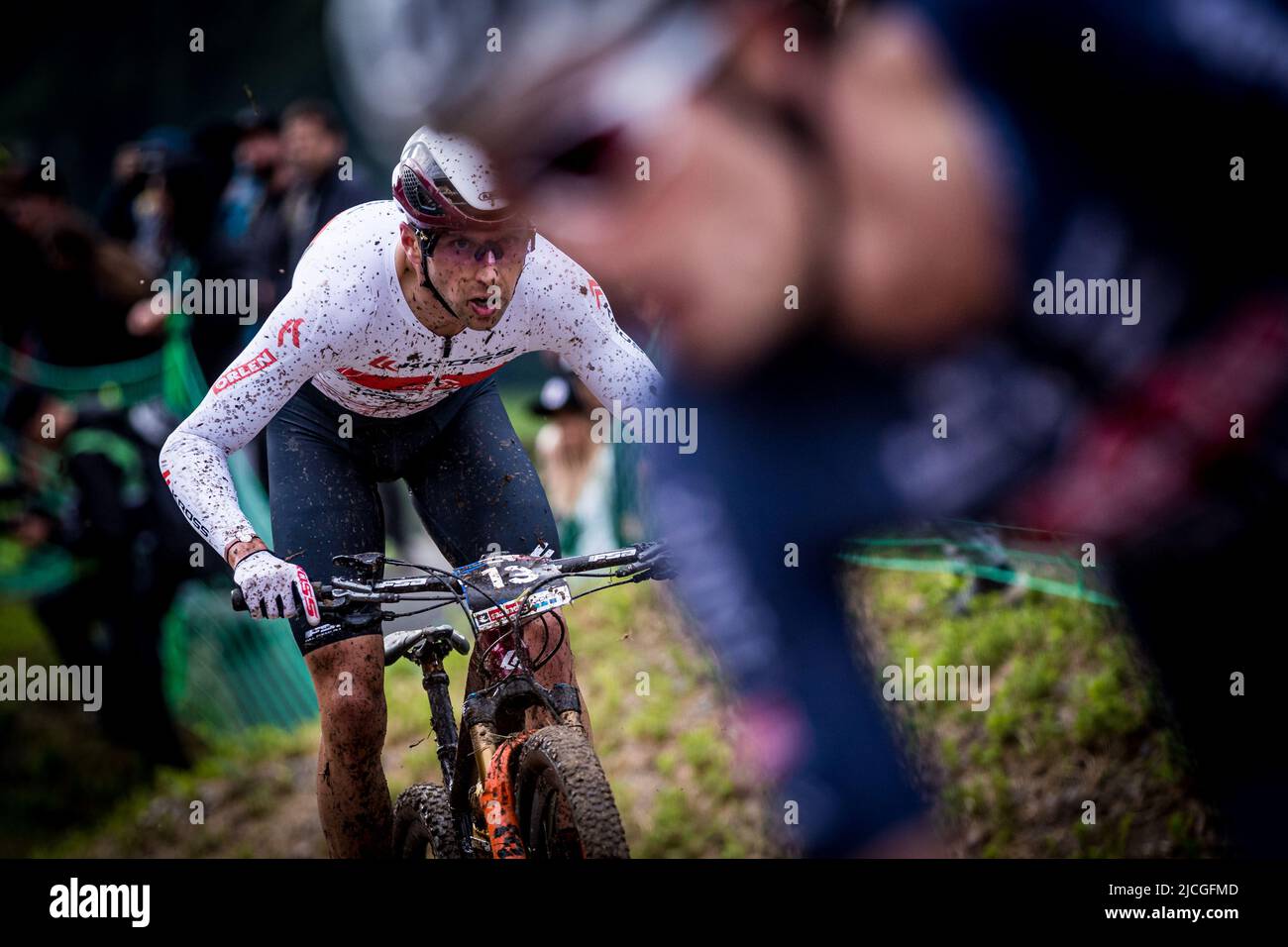 Ondrej Cink of Czech Republic competes at the World Cup of shorttrack mountain bikes in Leogang, Austria, June 11, 2022. (CTK Photo/Jaroslav Svoboda) Stock Photo