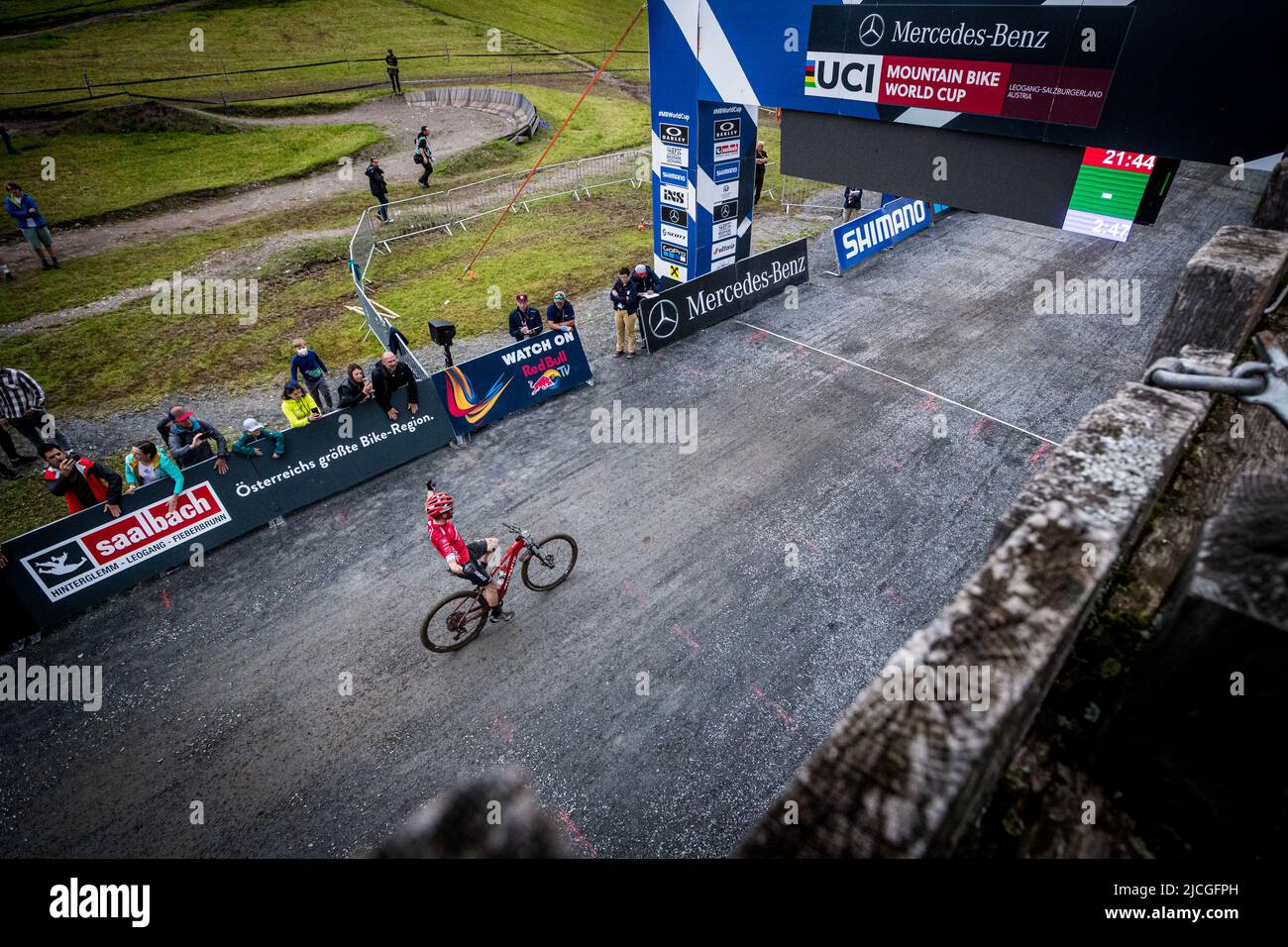 Mathias Fluckiger of Switzerland won at the World Cup of shorttrack mountain bikes in Leogang, Austria, June 11, 2022. (CTK Photo/Jaroslav Svoboda) Stock Photo