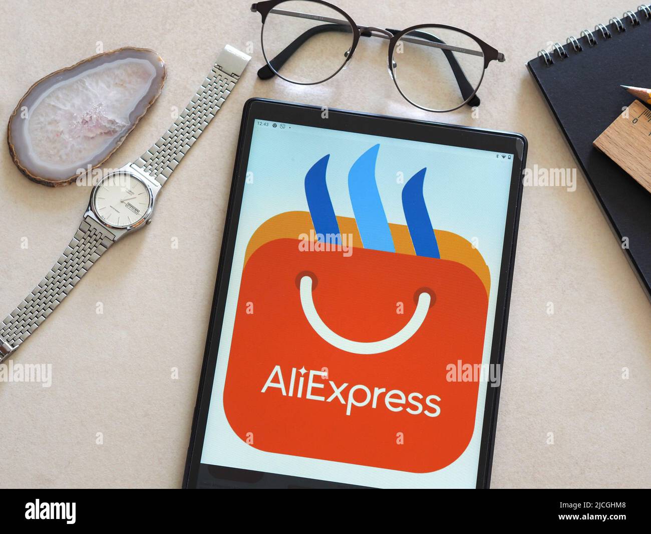 In this photo illustration, an AliExpress logo seen displayed on a ...