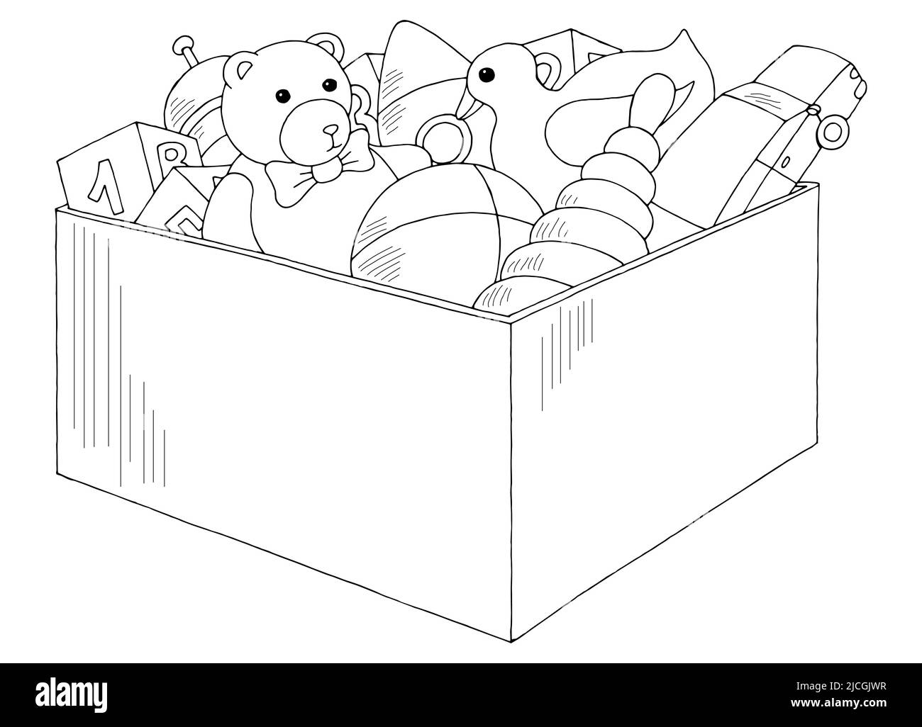 Toy in box graphic black white isolated sketch illustration vector Stock Vector