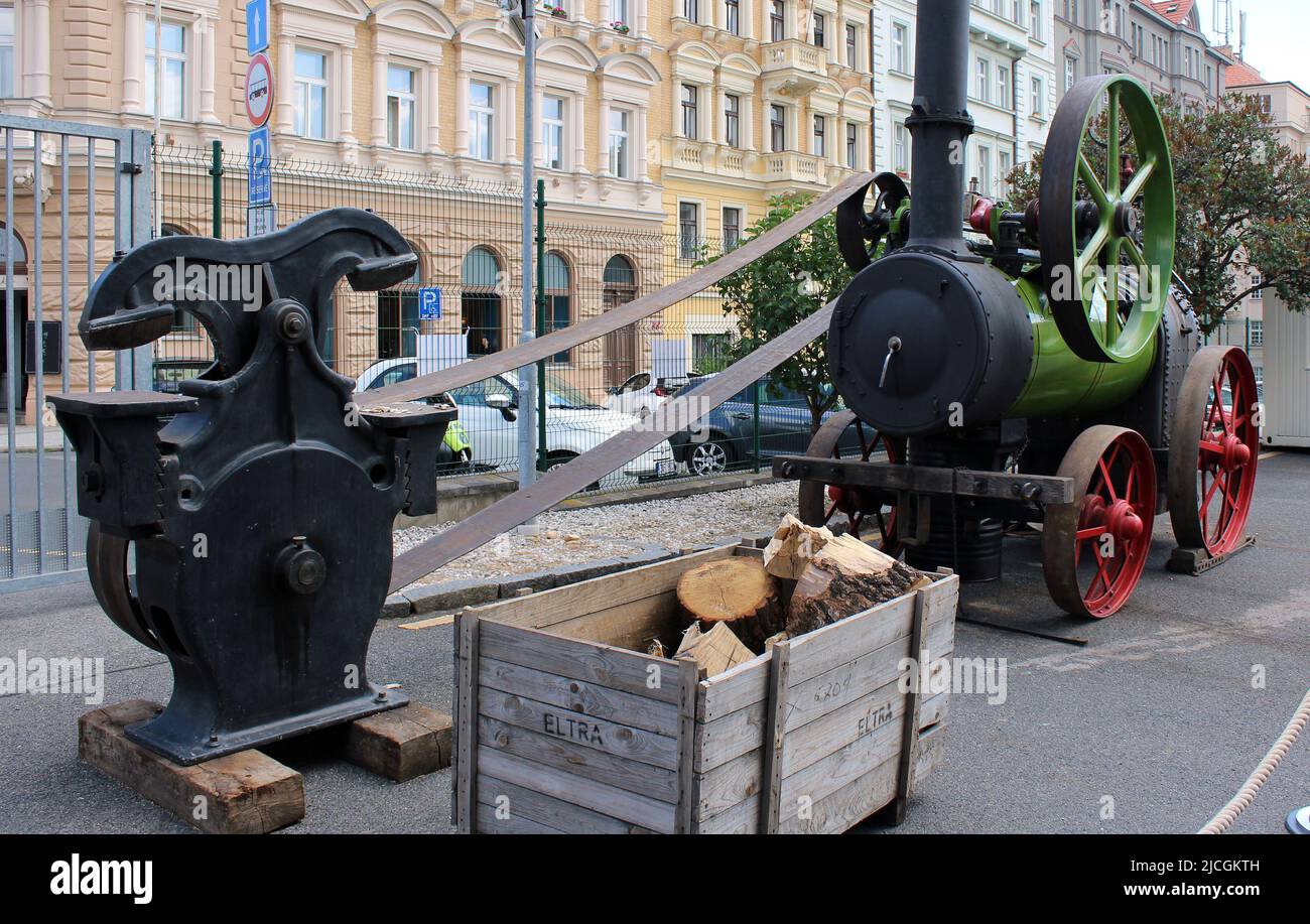 A historical portable steam engine Ransomes, Sims & Jefferies that sits ...