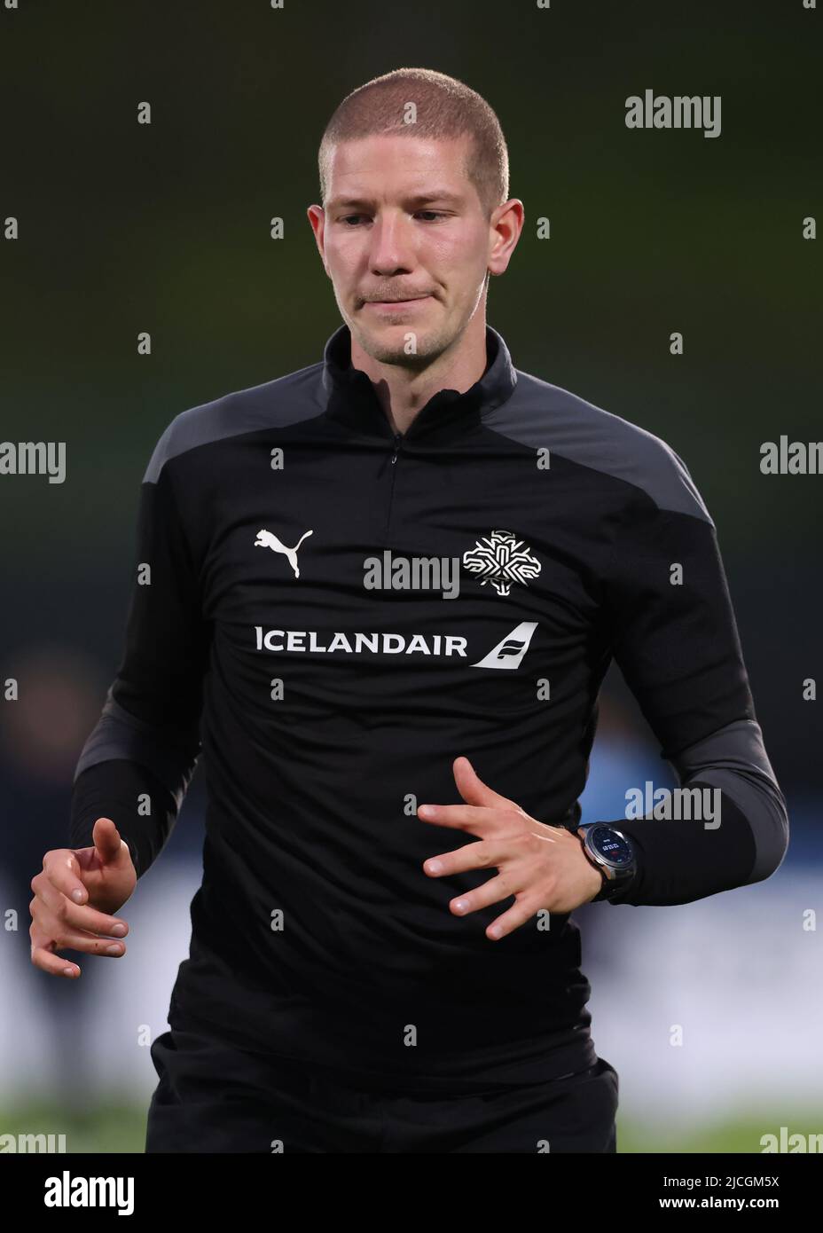 Serravalle, Italy, 9th June 2022. Arnor Snaer Gudmundsson Iceland Fitness coach during the warm up prior to the International Friendly match at San Marino Stadium, Serravalle. Picture credit should read: Jonathan Moscrop / Sportimage Stock Photo