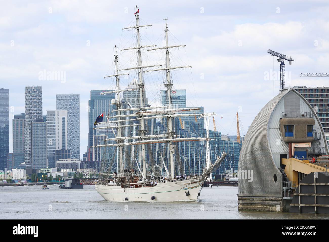 Woolwich, United Kingdom. 13th June 2022.   Omani tall ship Shabab Oman II seen leaving London this morning after a short port visit to the capital. Credit: Rob Powell/Alamy Live News. Stock Photo