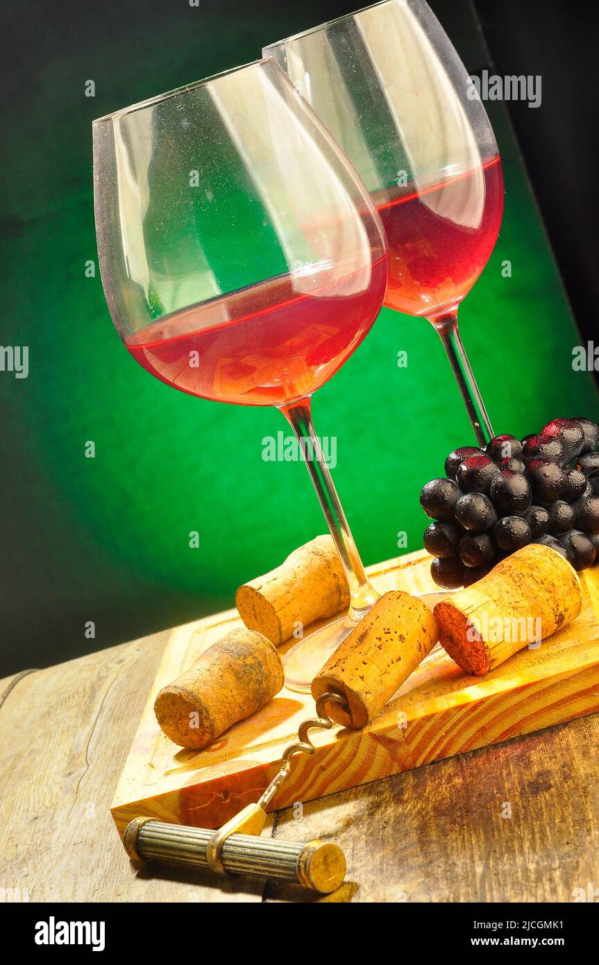Glass and bottle of wine on the table Stock Photo Alamy