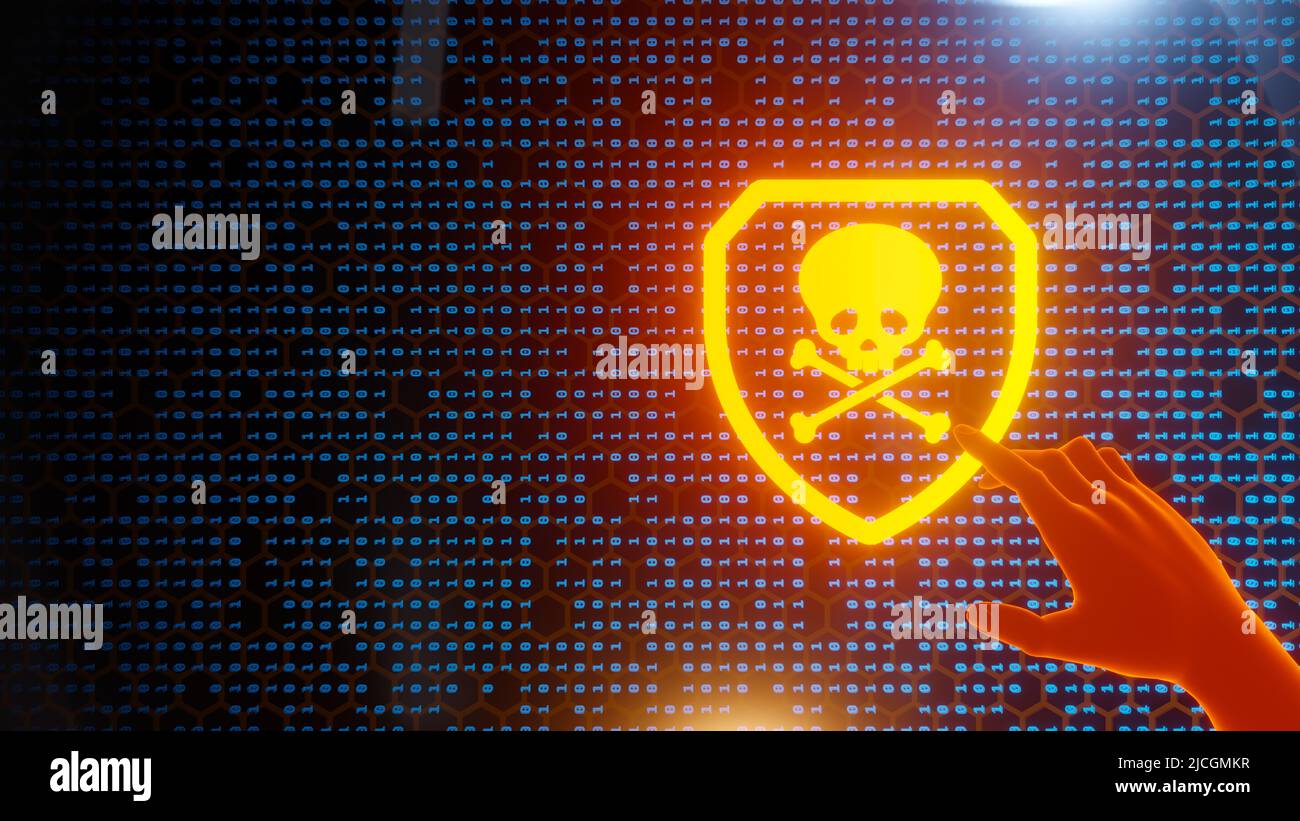 Protect from virus shield and skull icon 3d Render Stock Photo