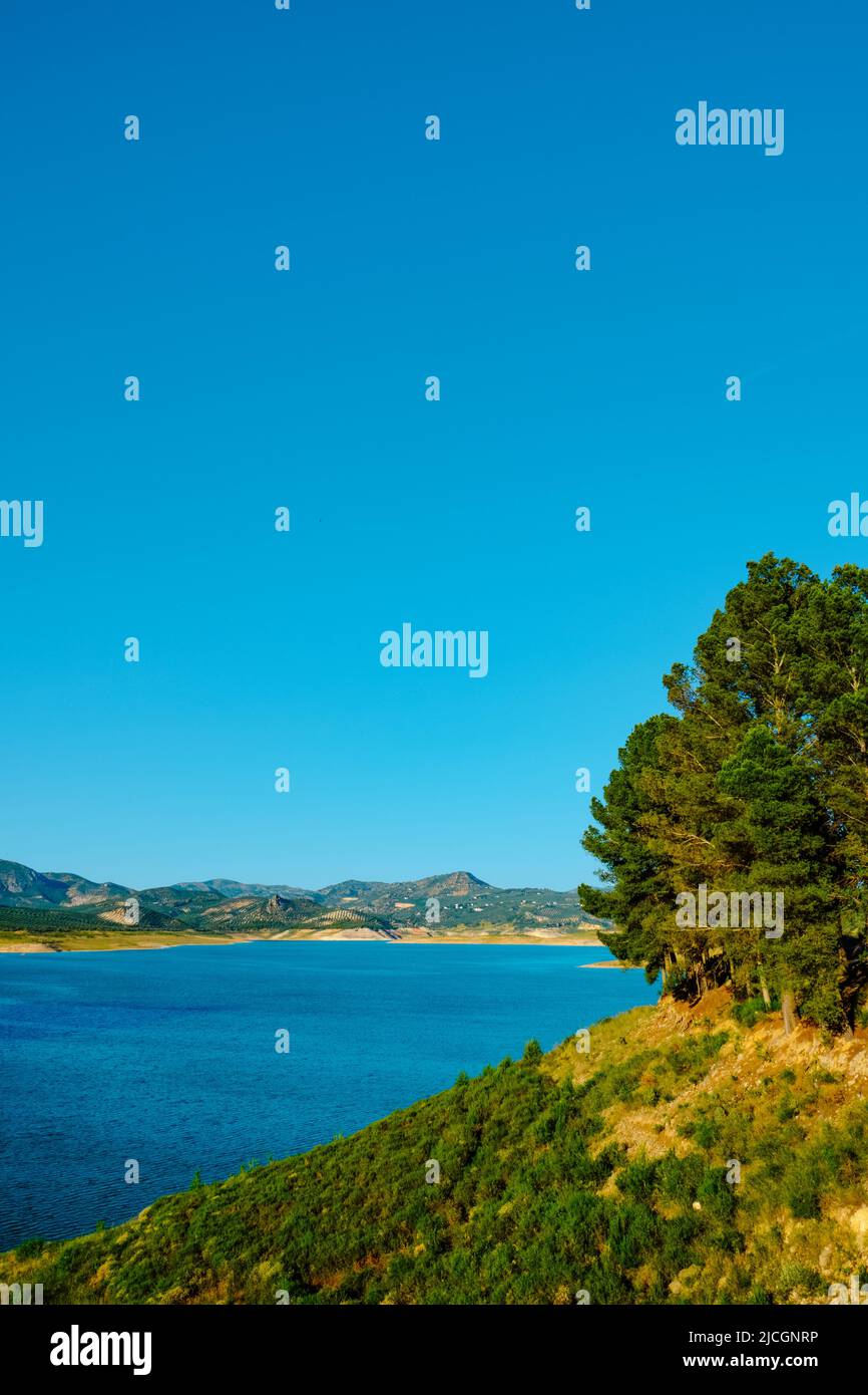 a view of the Iznajar reservoir, in the Autonomous Community of Andalusia, Spain Stock Photo