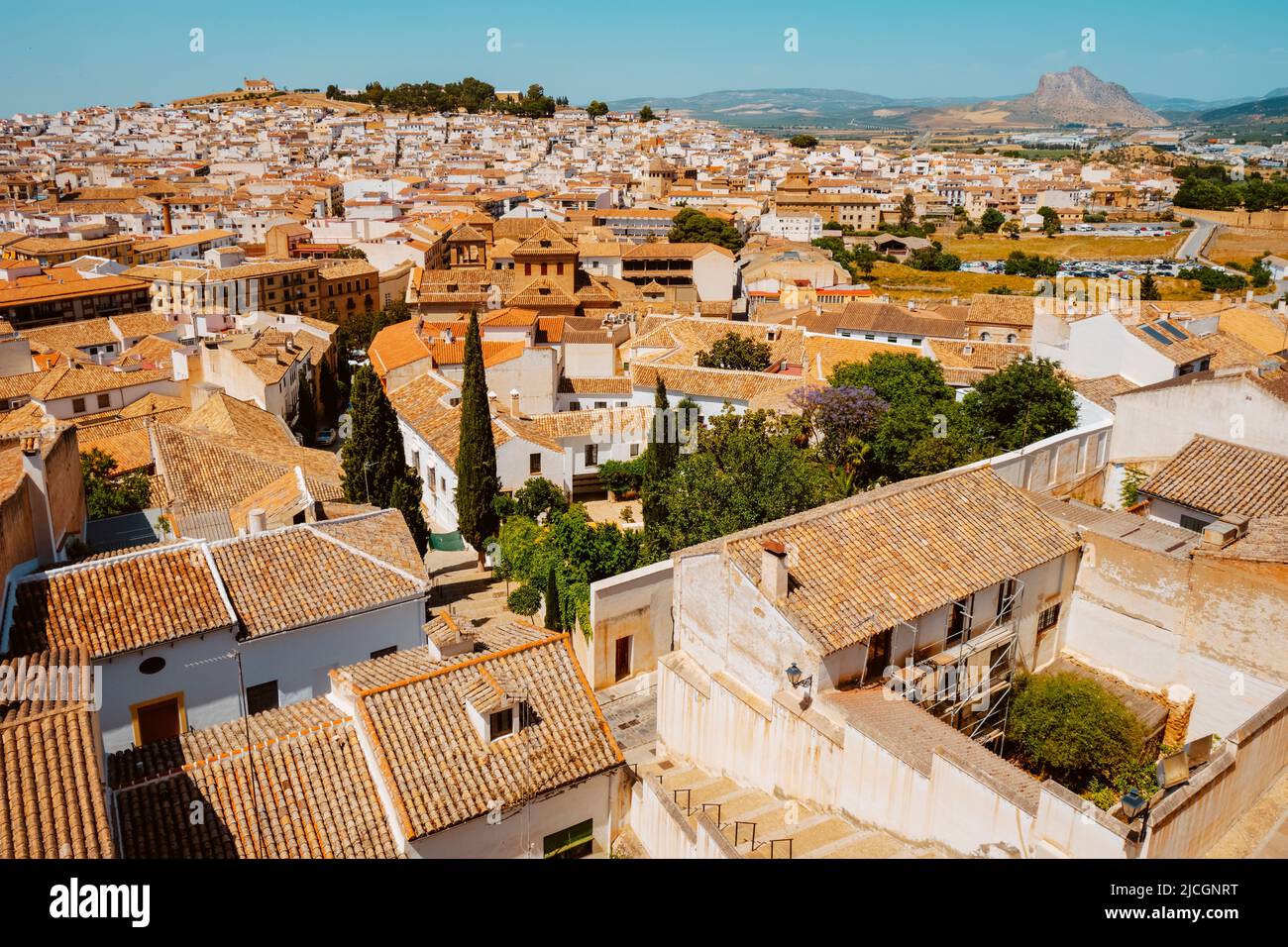 an aerial view of the old town of Antequera, in the province of Malaga, Spain Stock Photo