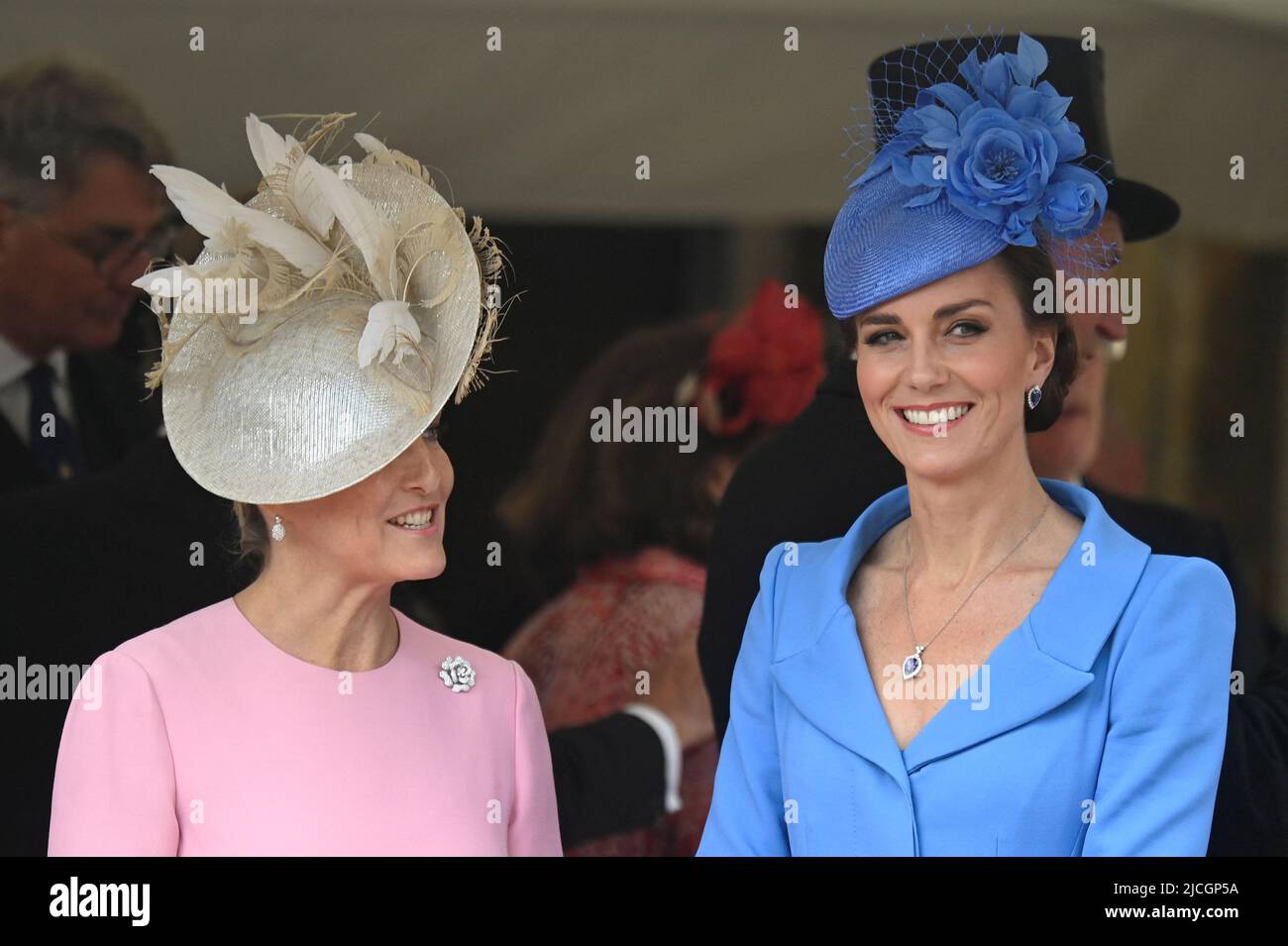Duchess of Cambridge and the Countess of Wessex arriving for the annual Order of the Garter Service at St George's Chapel, Windsor Castle. Picture date: Monday June 13, 2022. Stock Photo