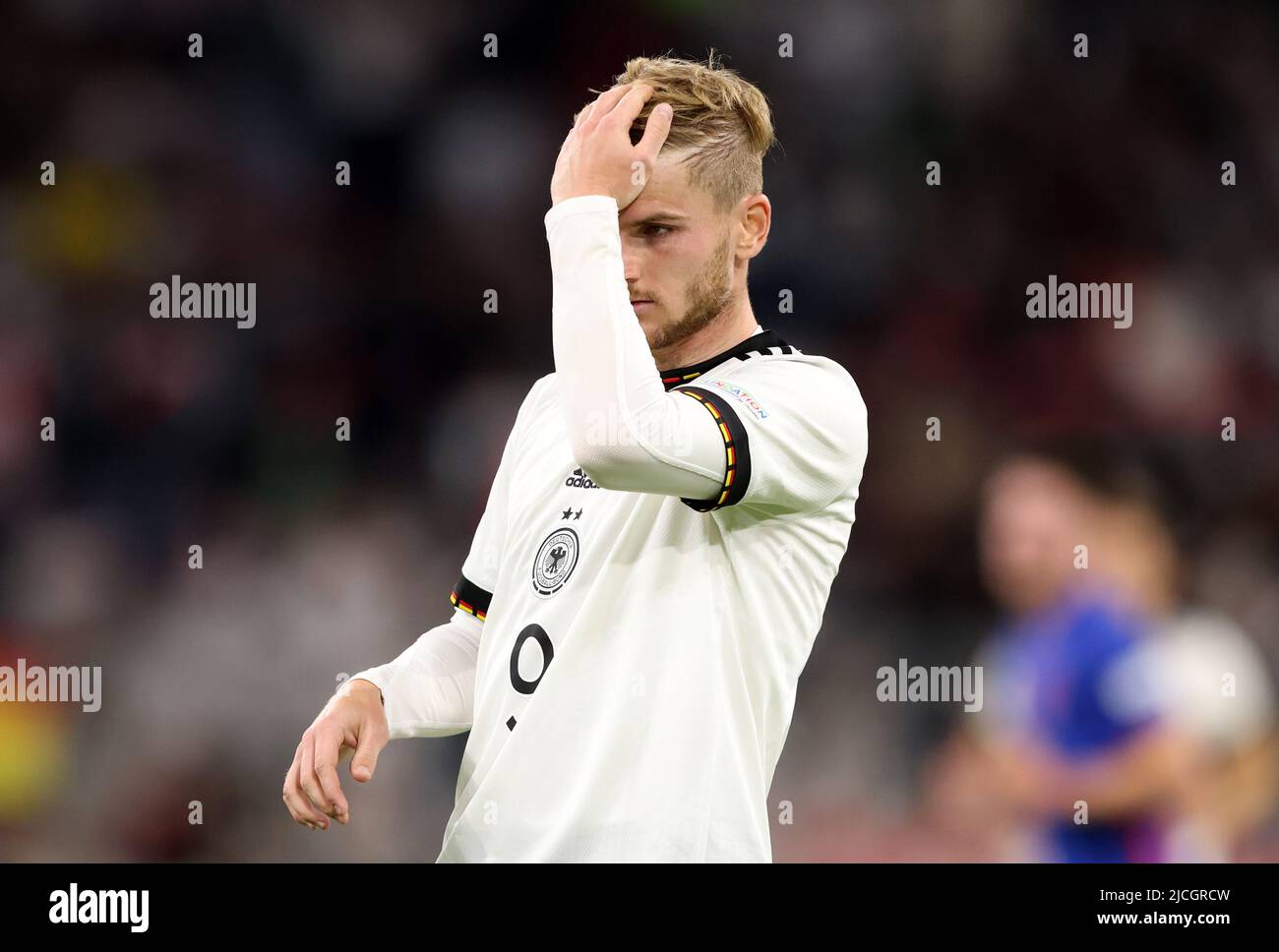 Timo Werner  of Germany  MUNICH, GERMANY - JUNE 07:  UEFA Nations League League A Group 3 match between Germany and England at Allianz Arena on June 07, 2022 in Munich, Germany. Nations League Deutschland England  © diebilderwelt / Alamy Stock Stock Photo