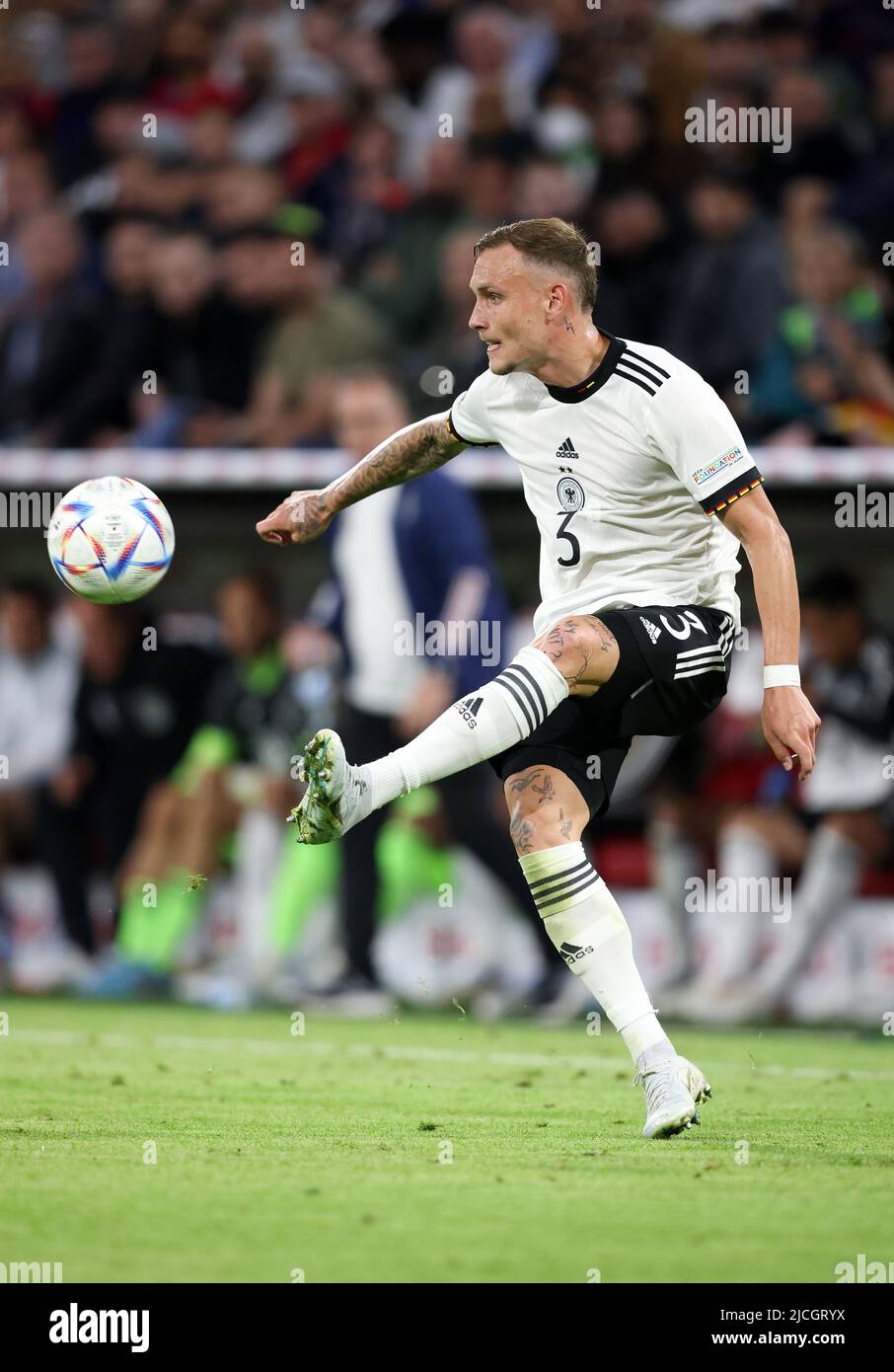 David Raum of Germany  MUNICH, GERMANY - JUNE 07:  UEFA Nations League League A Group 3 match between Germany and England at Allianz Arena on June 07, 2022 in Munich, Germany. Nations League Deutschland England  © diebilderwelt / Alamy Stock Stock Photo