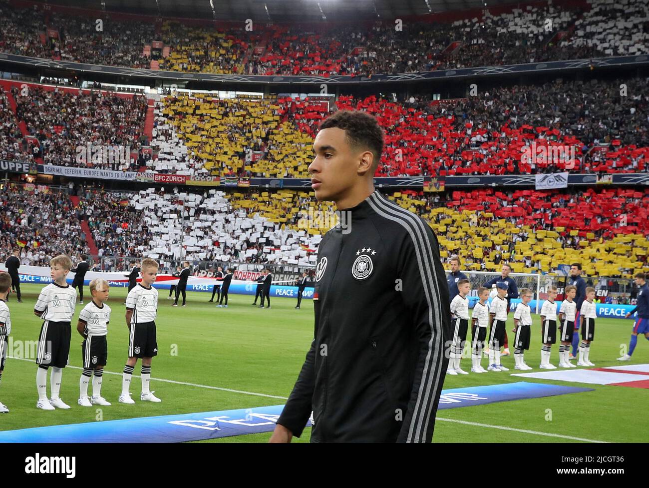 Jamal Musiala of Germany  MUNICH, GERMANY - JUNE 07:  UEFA Nations League League A Group 3 match between Germany and England at Allianz Arena on June 07, 2022 in Munich, Germany. Nations League Deutschland England  © diebilderwelt / Alamy Stock Stock Photo