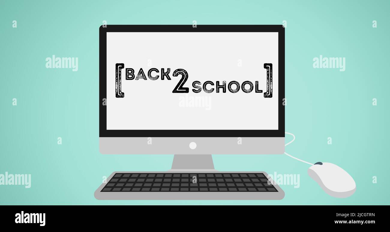Illustration of back 2 school text on computer screen with keyboard and