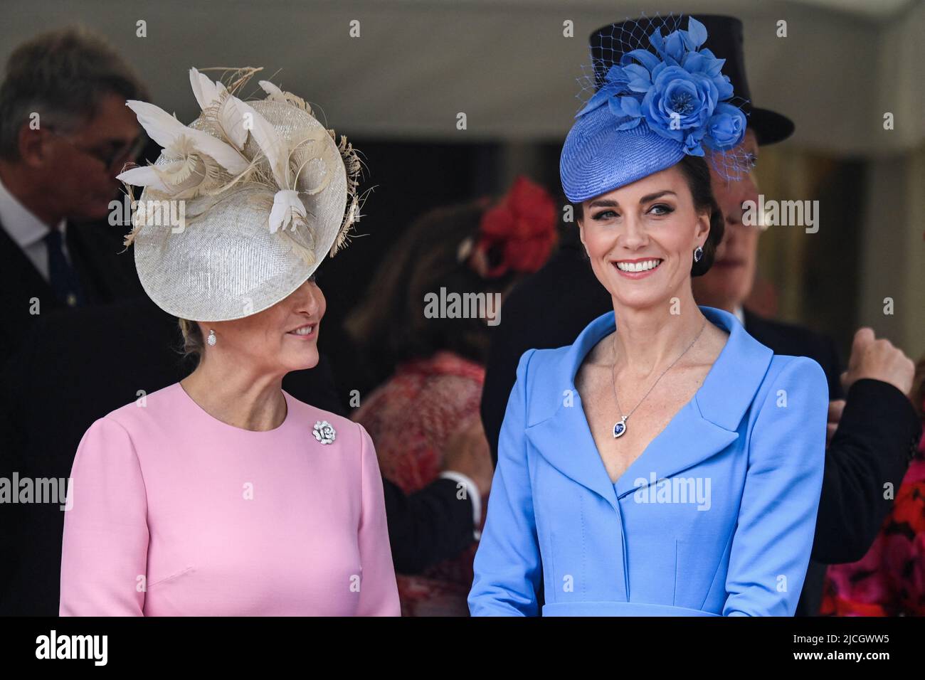 Duchess of Cambridge (right) and the Countess of Wessex arriving for the annual Order of the Garter Service at St George's Chapel, Windsor Castle. Picture date: Monday June 13, 2022. Stock Photo