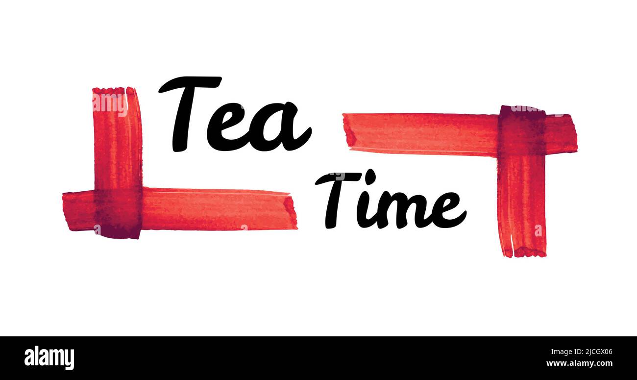 Illustrative image of tea time text with red scribbles against white background, copy space Stock Photo