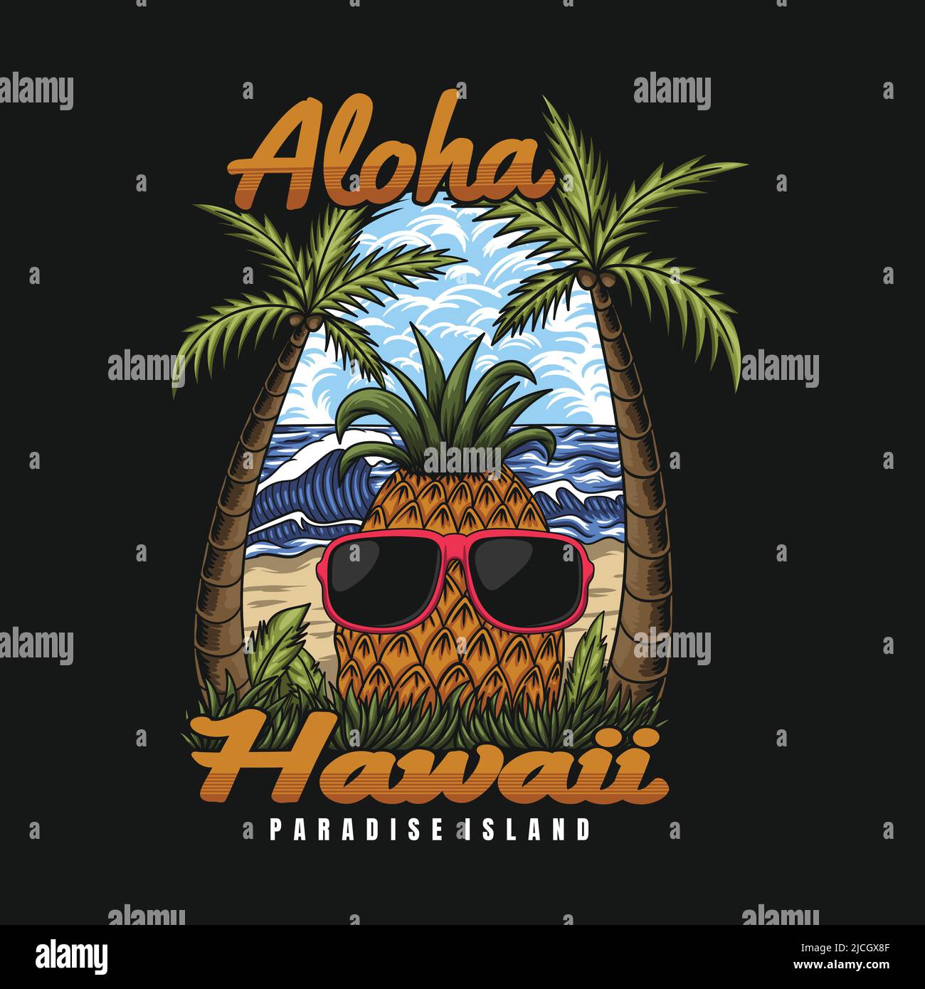 Aloha hawaii pineapple eyeglasses vector illustration Stock Vector ...