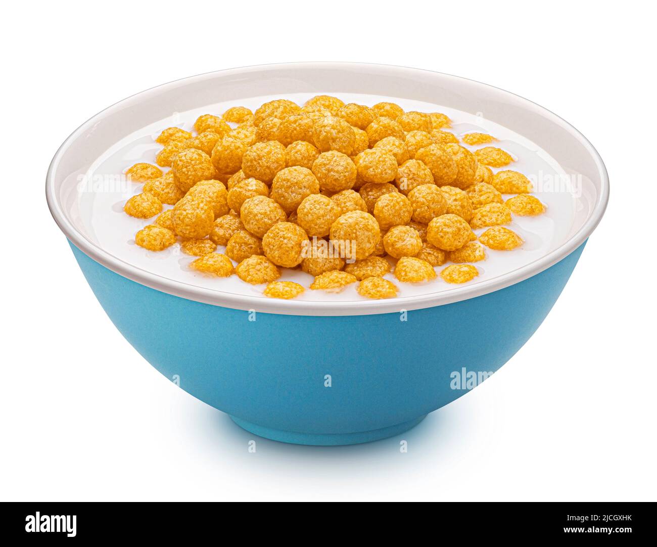 Corn balls with milk isolated on white background Stock Photo Alamy