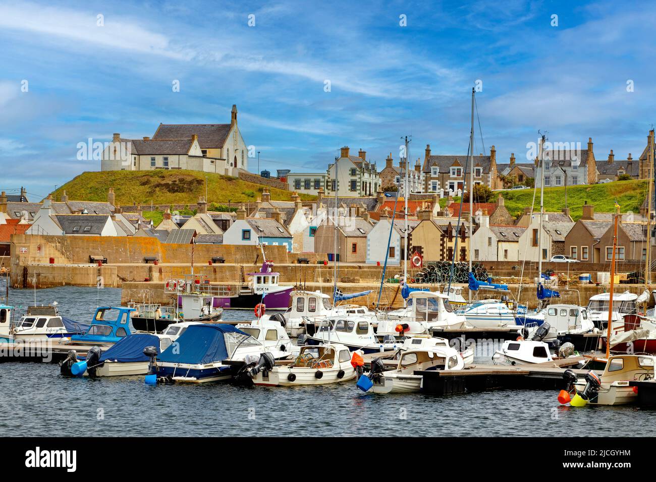 FINDOCHTY MORAY SCOTLAND THE HARBOUR WITH MOORED BOATS Stock Photo