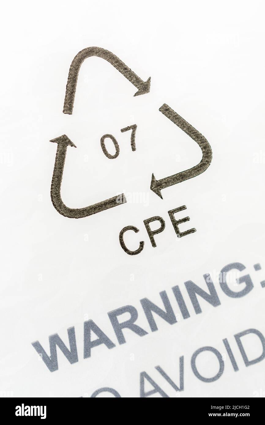 Closeup shot of plastic resin code / Resin Identification Code 7 on