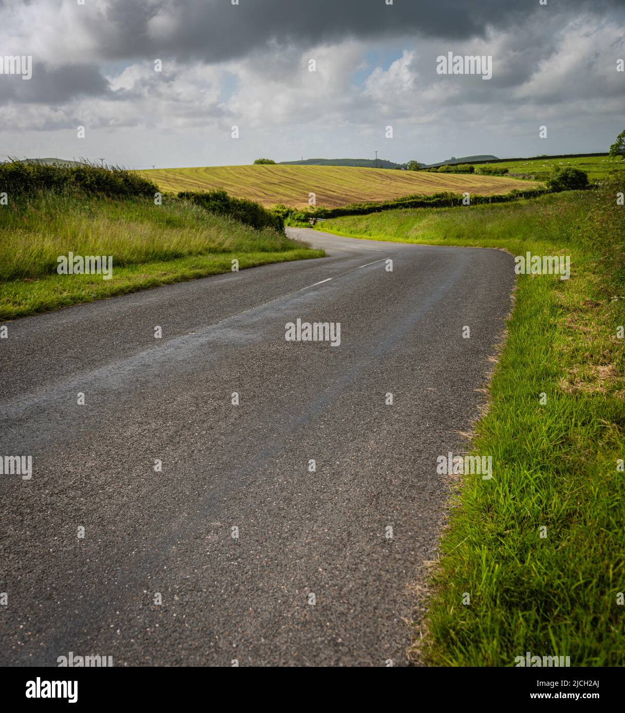 B5821 Empty rural road at Ulverston, Cumbria, UK. Stock Photo