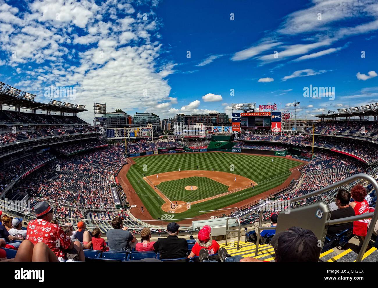 Nationals Park crowded with fans, Washington, D.C., twilight Aerial Stock  Photo AXP076_000_0028F