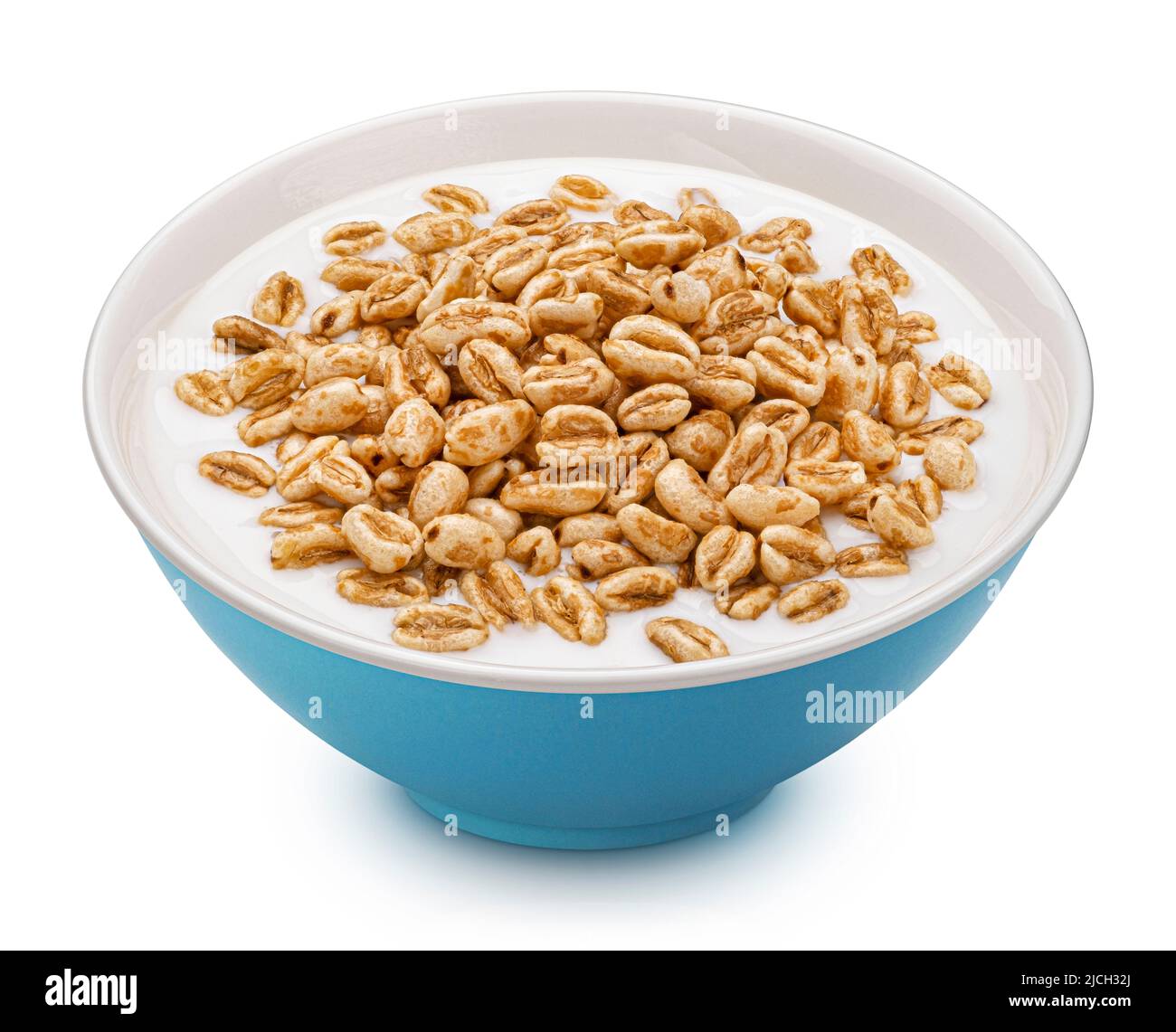 Puffed wheat cereal isolated on white background, honey air rice Stock