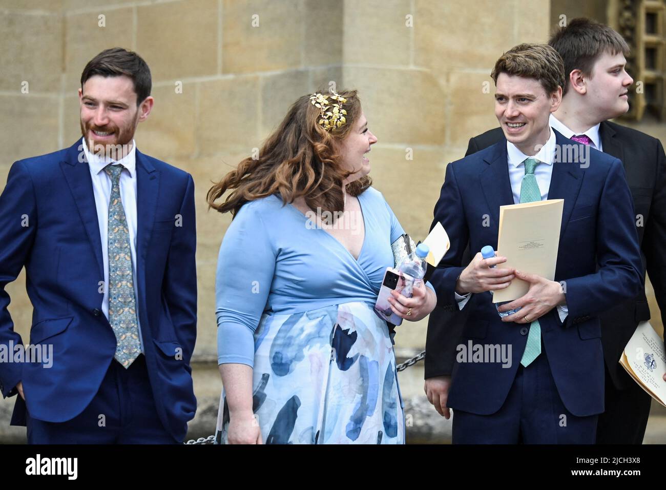 Former Prime Minister Tony Blair's children Kathryn, Euan, Leo and Nicky Blair attend the Order of the Garter Service at St. Georges's Chapel, Windsor Castle. Picture date: Monday June 13, 2022. Stock Photo