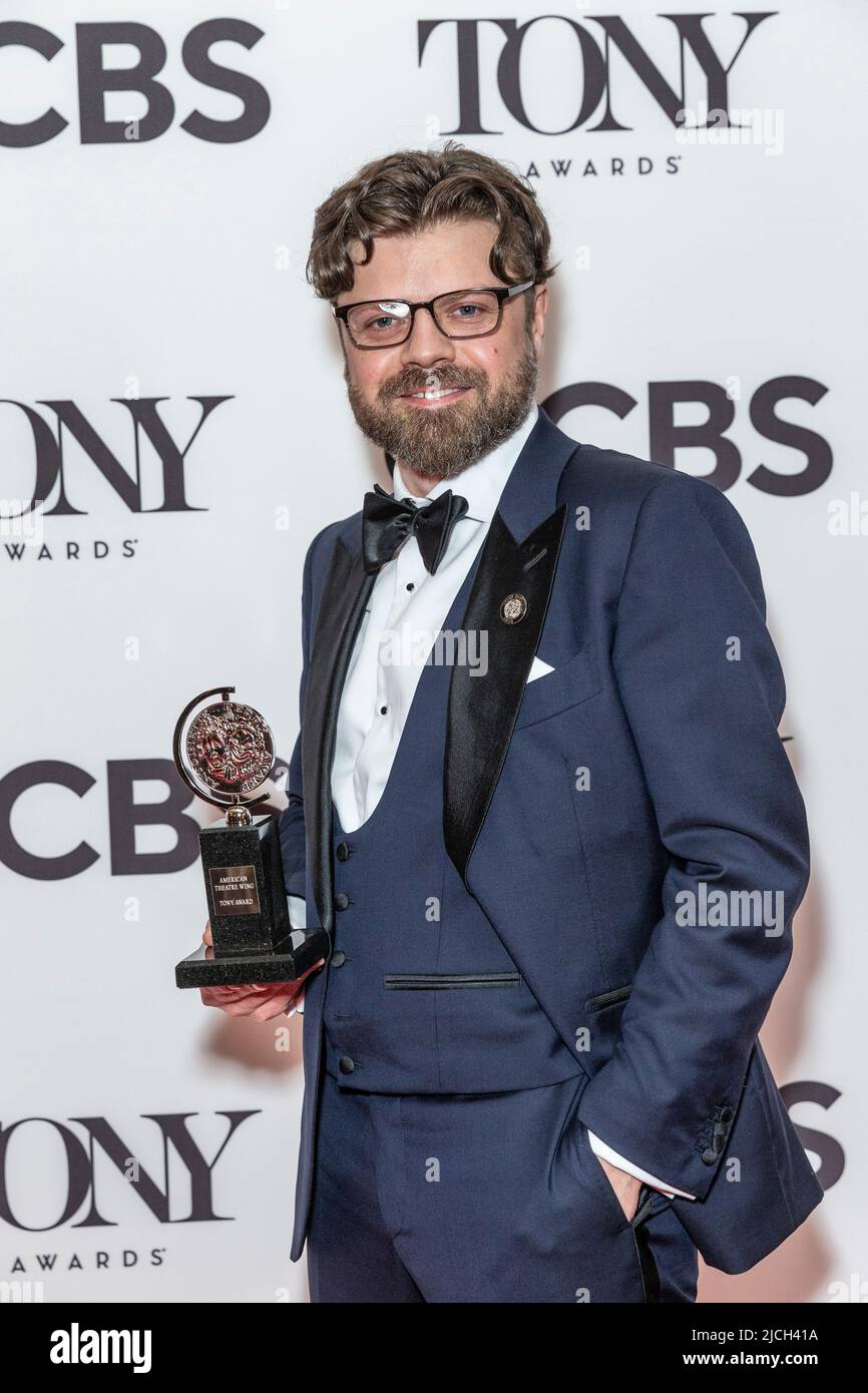 New York, NY - June 12, 2022: Mikhail Fiksel poses in the press room after winning Best Sound Design at Radio City Music Hall Stock Photo