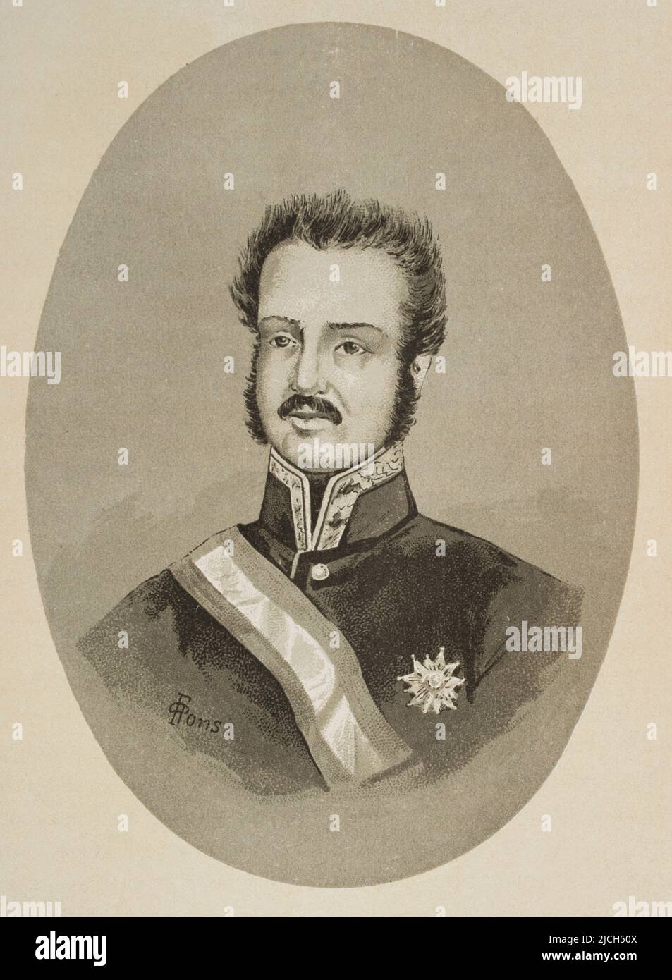 Luis Fernández de Córdoba y Valcárcel (1798-1840). Spanish lieutenant general. Of absolutist ideas, during the reign of Ferdinand VII he uprised against the government during the Liberal Triennium, being one of the promoters of the failed uprising of the Royal Guard in Madrid on 7 July 1822, which forced him to go into exile in France. Portrait. 'Historia de la Revolución Española' (desde la Guerra de la Independencia a la Restauración en Sagunto), by Vicente Blasco Ibáñez. Volume II. Published in Barcelona, 1891. Stock Photo