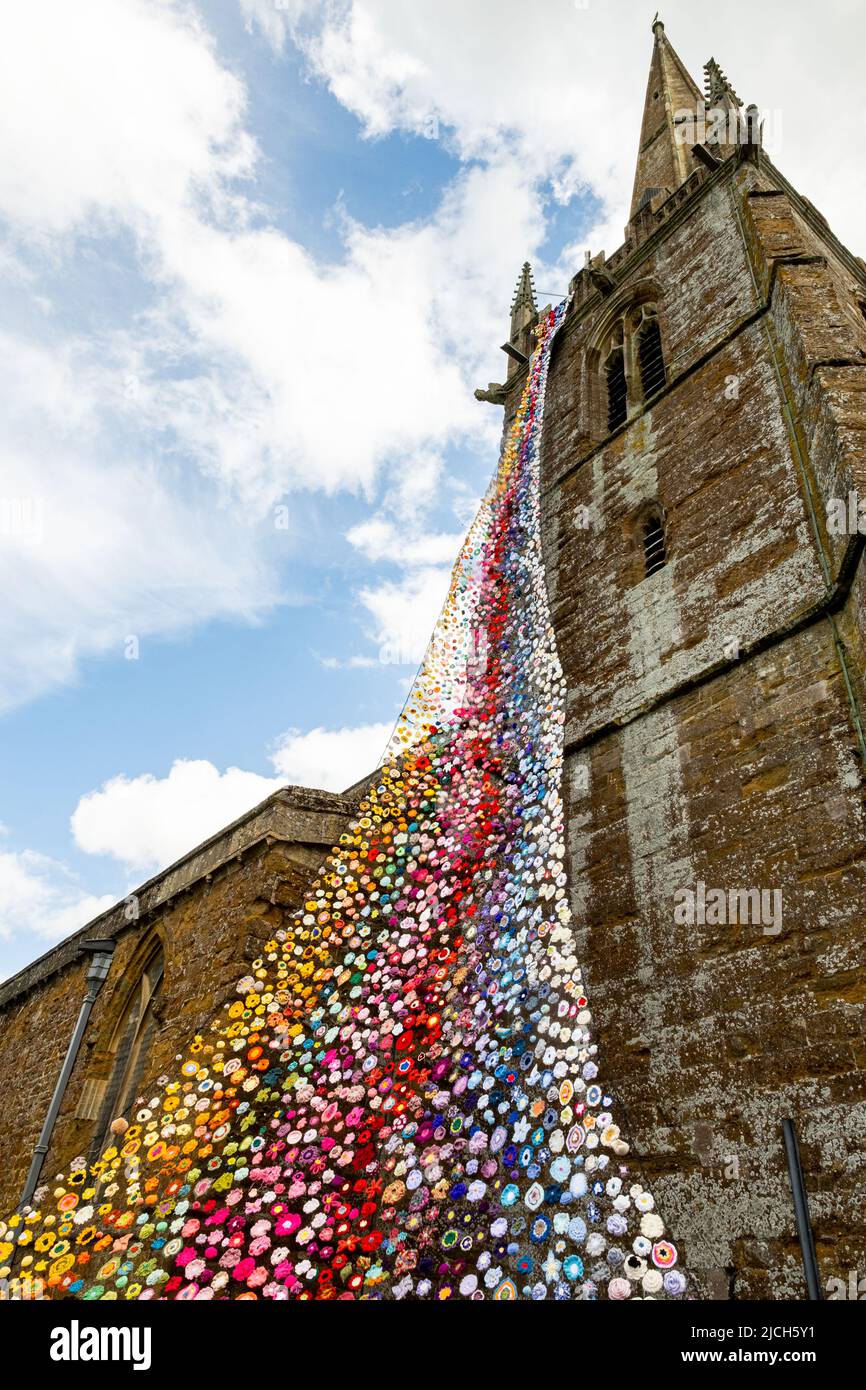 The north tower of All Saints church in Middleton Cheney decorated with