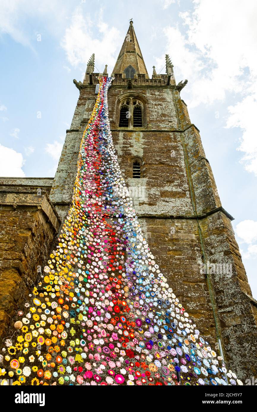 The north tower of All Saints church in Middleton Cheney decorated with