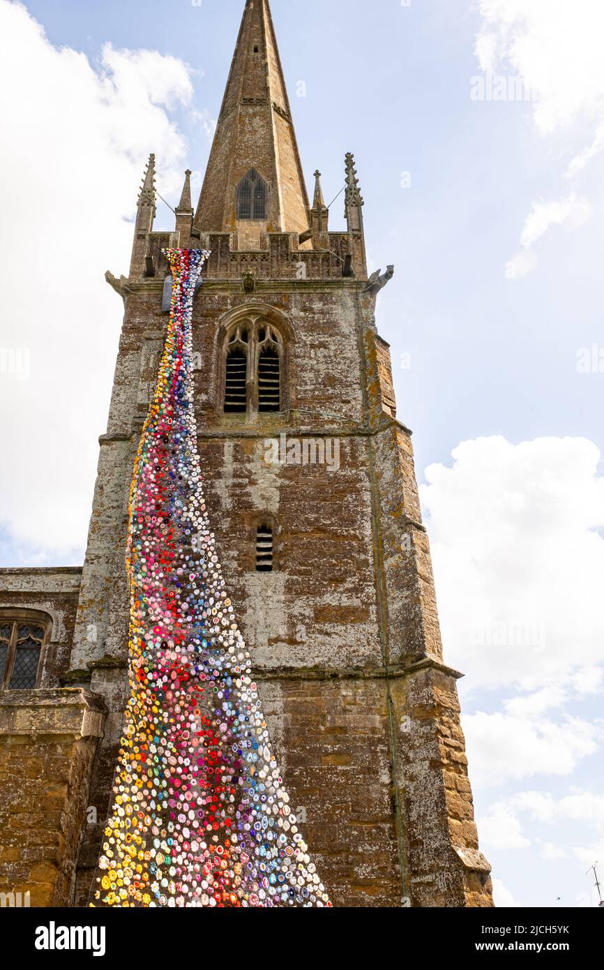 The north tower of All Saints church in Middleton Cheney decorated with
