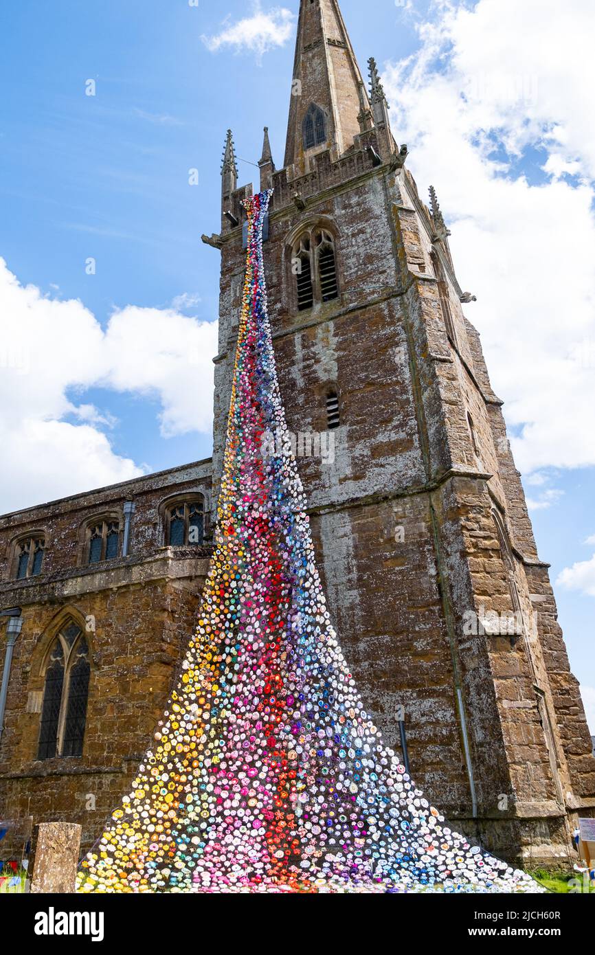 The north tower of All Saints church in Middleton Cheney decorated with