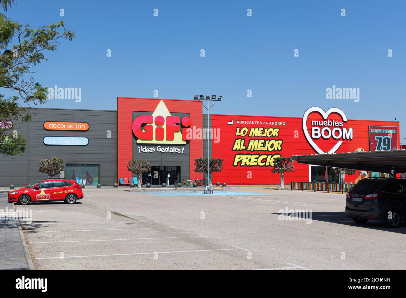 ALFAFAR, SPAIN - JUNE 06, 2022: Gifi and Muebles Boom stores at P.C. Alfafar, Valencia Stock Photo
