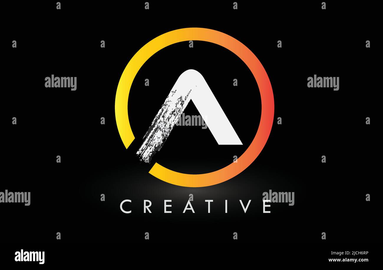 Circular White A Brush Letter Logo Design with Black Circle. Creative ...