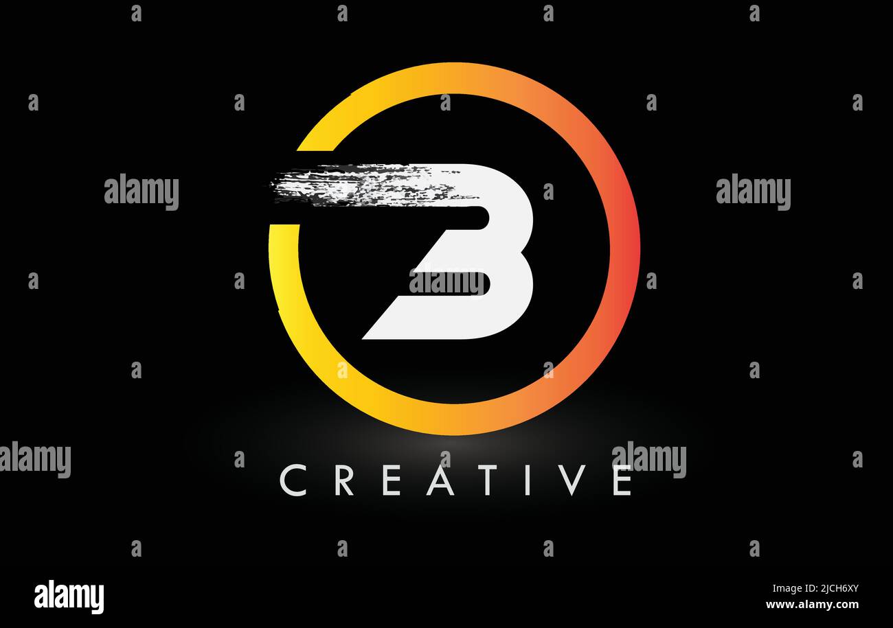 Circular White B Brush Letter Logo Design with Black Circle. Creative ...