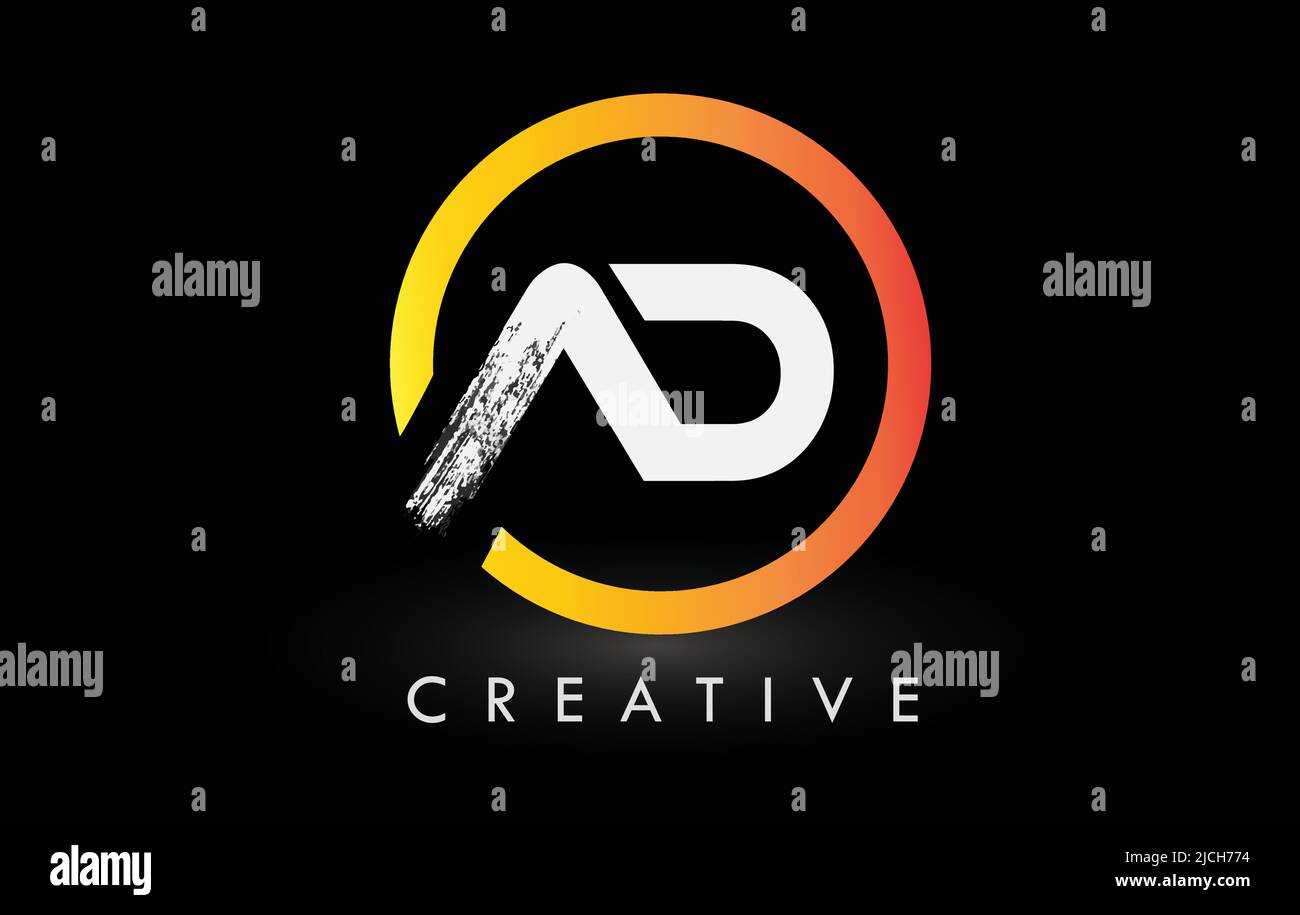 Circular White AD Brush Letter Logo Design with Black Circle. Creative ...