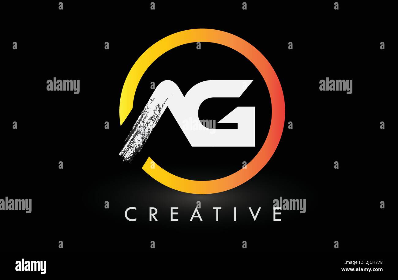 Circular White AG Brush Letter Logo Design with Black Circle. Creative ...