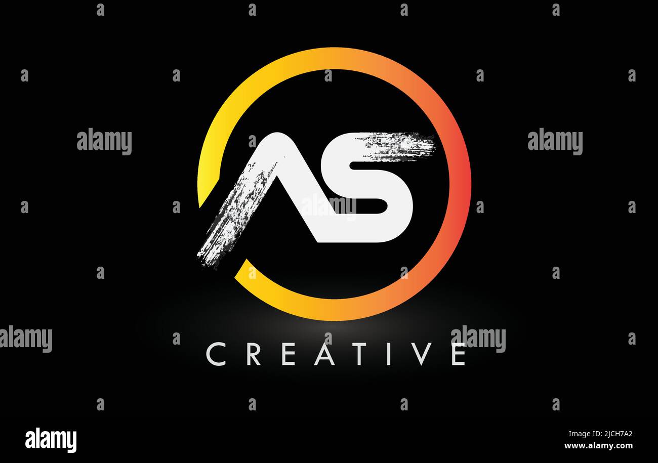 Circular White AS Brush Letter Logo Design with Black Circle. Creative ...