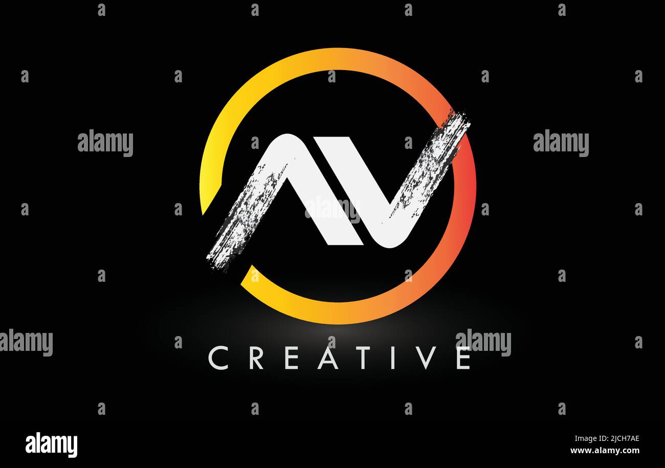 Circular White AV Brush Letter Logo Design with Black Circle. Creative ...