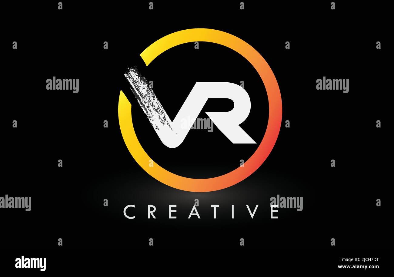 Circular White VR Brush Letter Logo Design with Black Circle. Creative ...