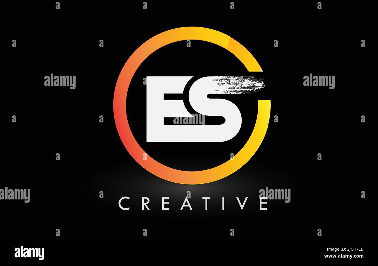 Circular White ES Brush Letter Logo Design with Black Circle. Creative ...