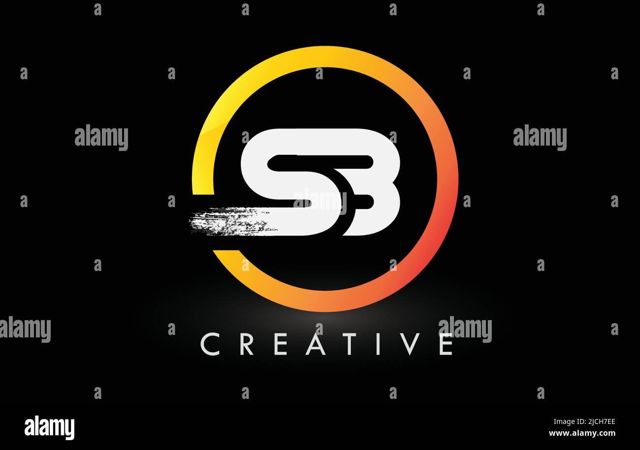 Circular White SB Brush Letter Logo Design with Black Circle. Creative ...