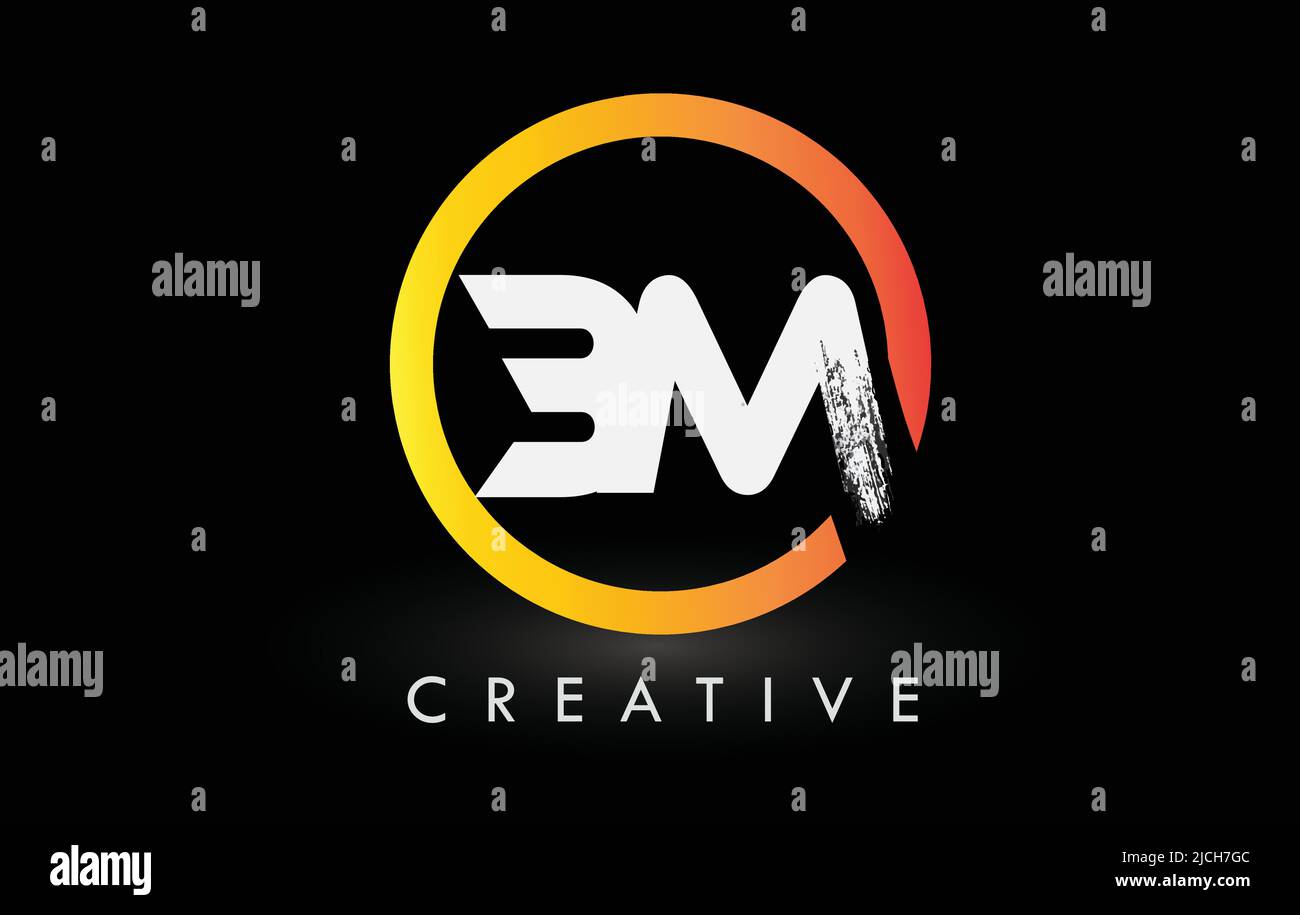 Circular White BM Brush Letter Logo Design with Black Circle. Creative ...