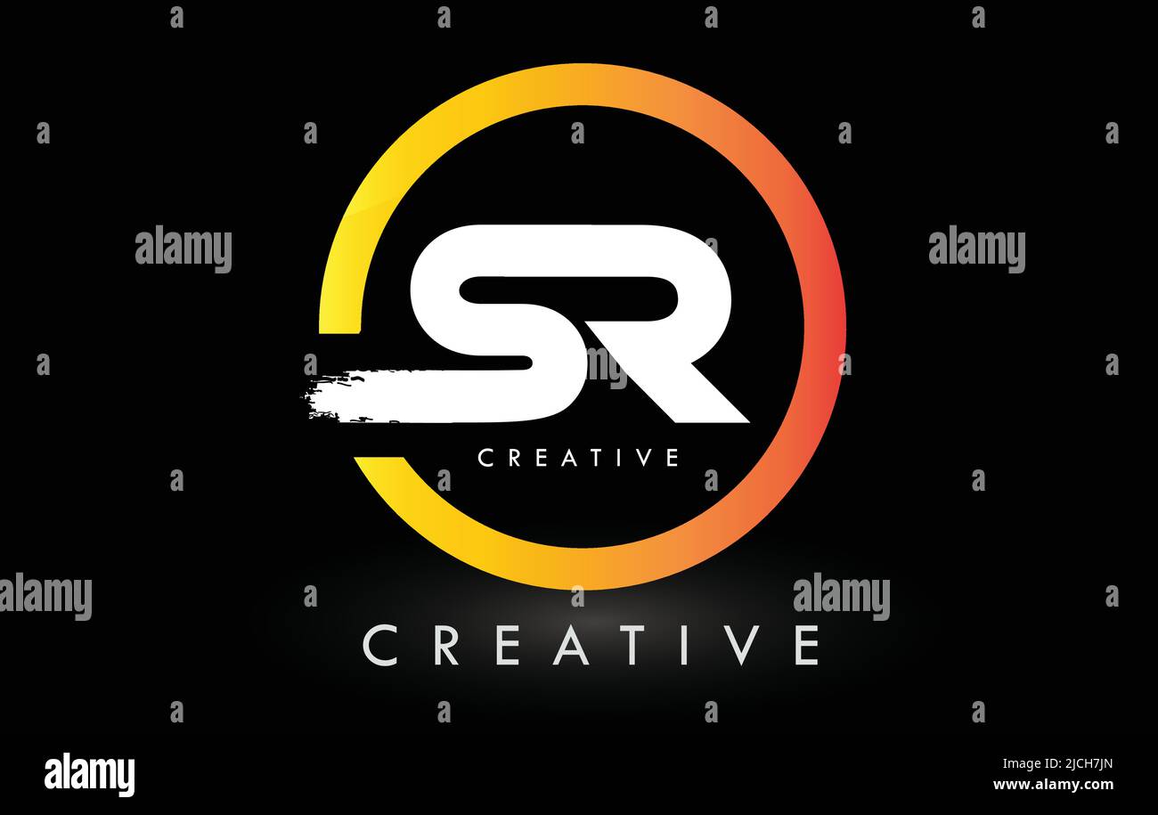 Circular White SR Brush Letter Logo Design with Black Circle. Creative ...