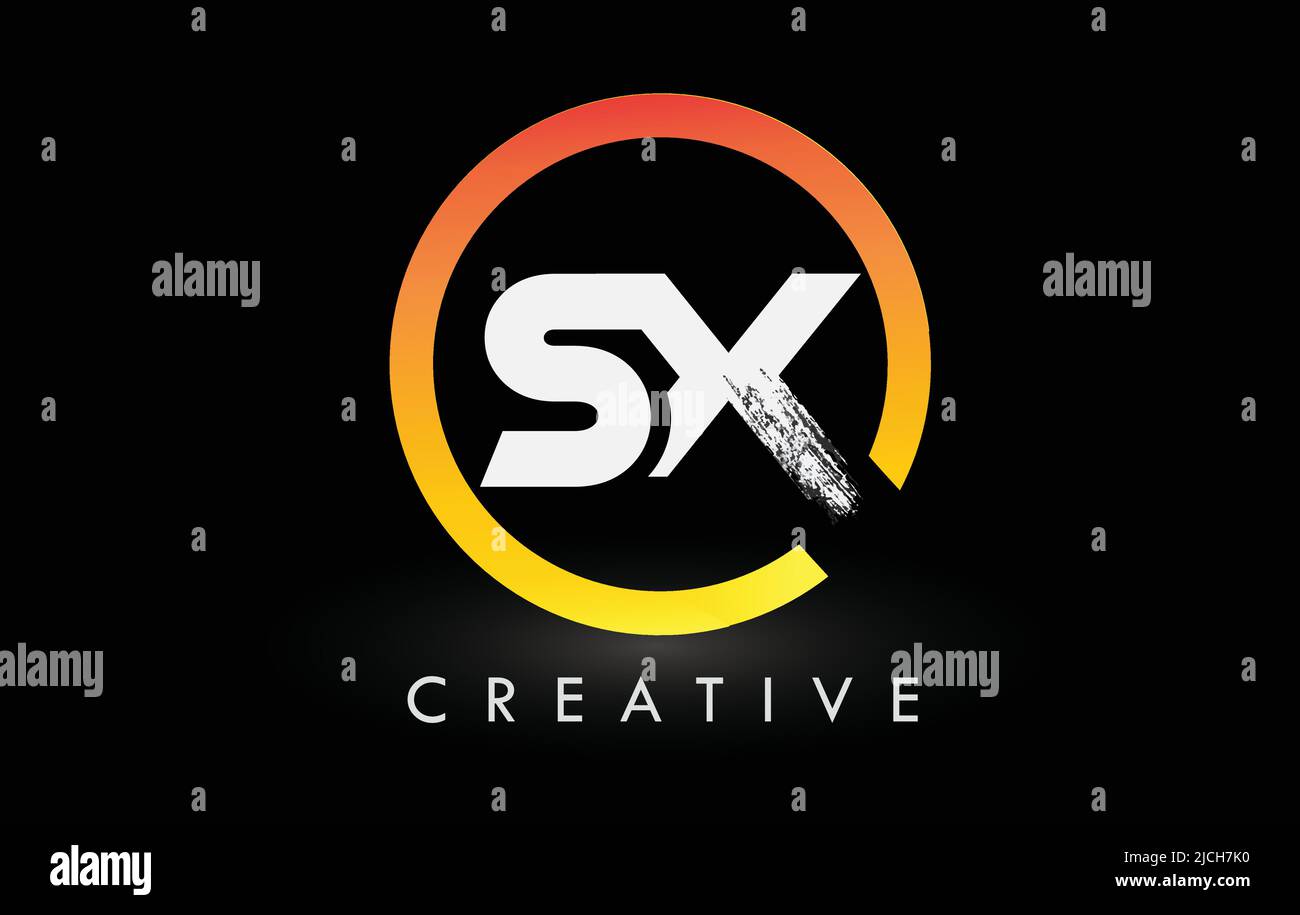 Circular White SX Brush Letter Logo Design with Black Circle. Creative ...