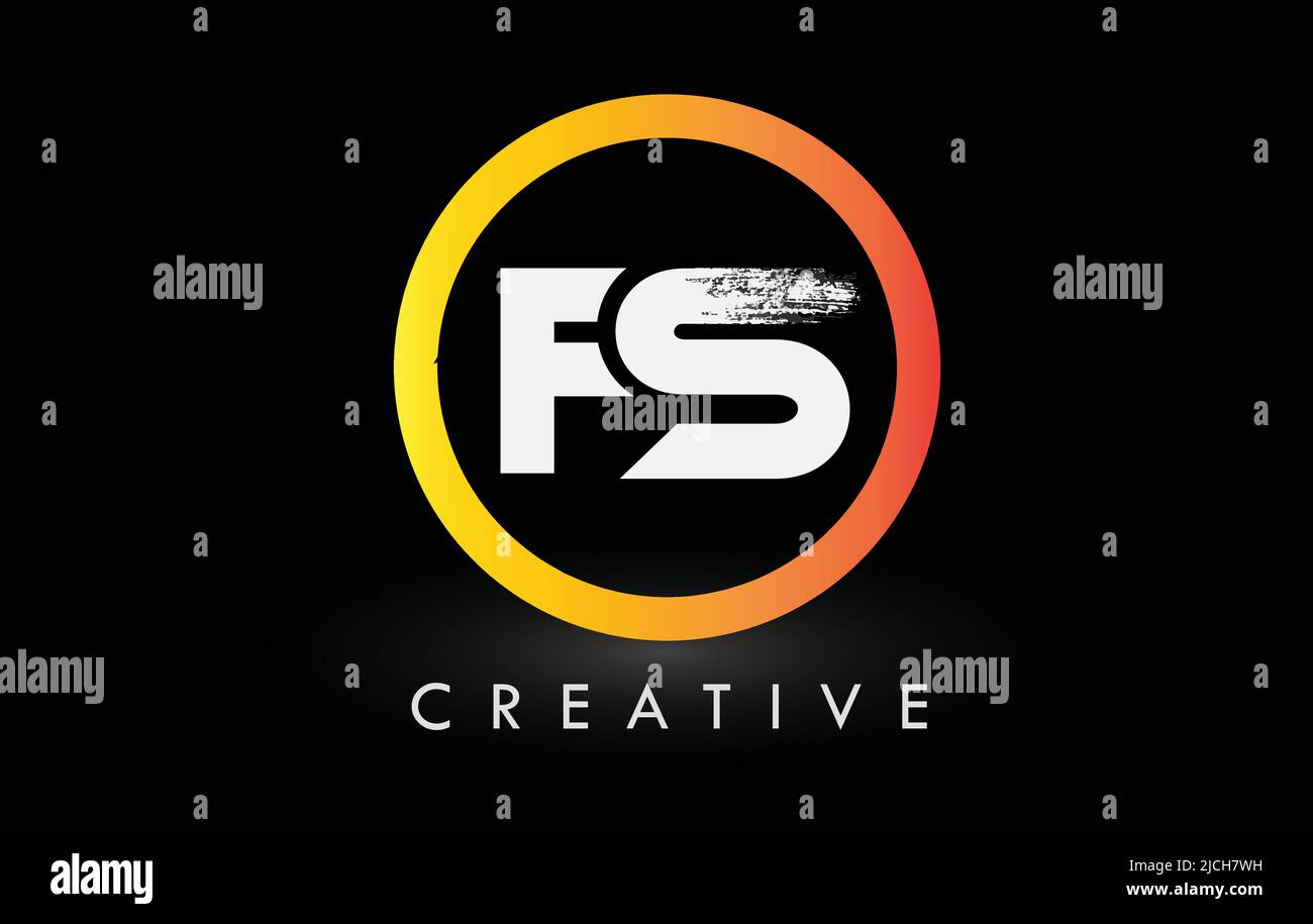 Circular White FS Brush Letter Logo Design with Black Circle. Creative ...