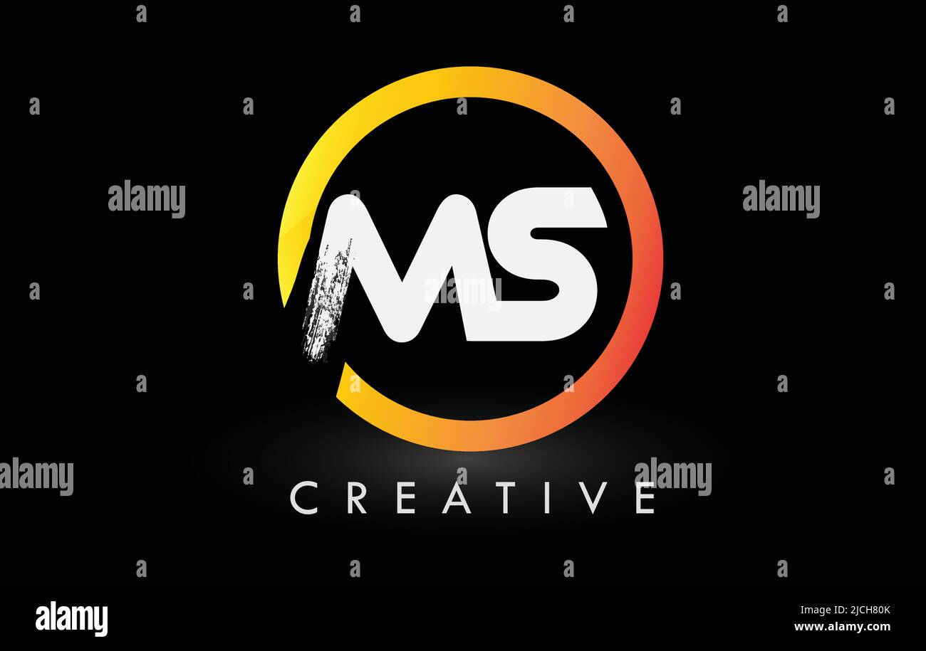 Circular White MS Brush Letter Logo Design with Black Circle. Creative ...