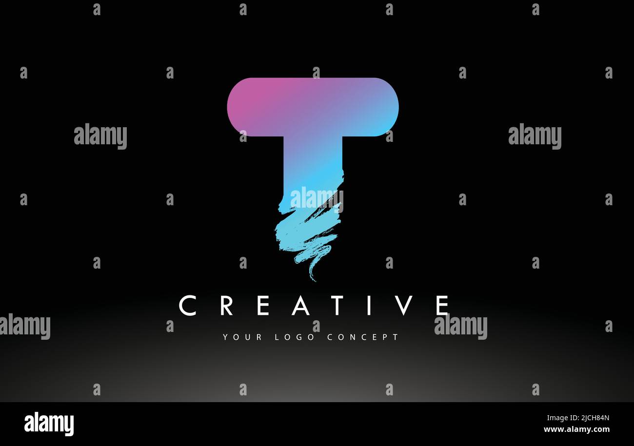 T Brushed Letter Logo. Black Brush Letters design with Artistic Brush ...