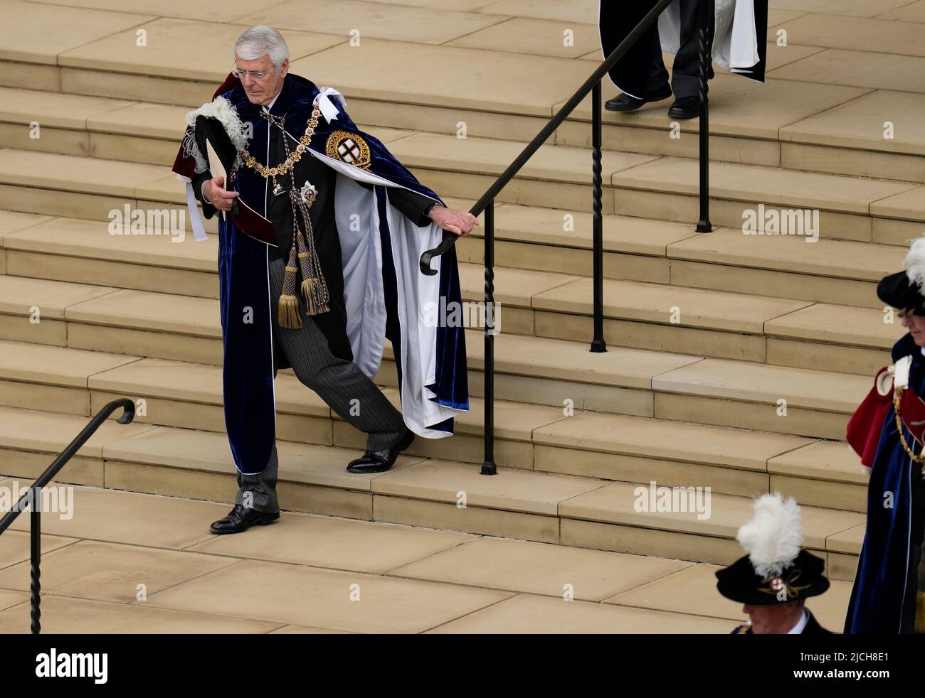Former Prime Minister John Major leaves following the annual Order of the Garter Service at St George's Chapel, Windsor Castle. Picture date: Monday June 13, 2022. Stock Photo